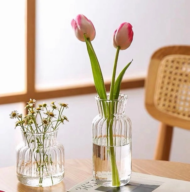 New 7.8 Small bud Glass Vase with ripple line striped,aesthetic flower vase