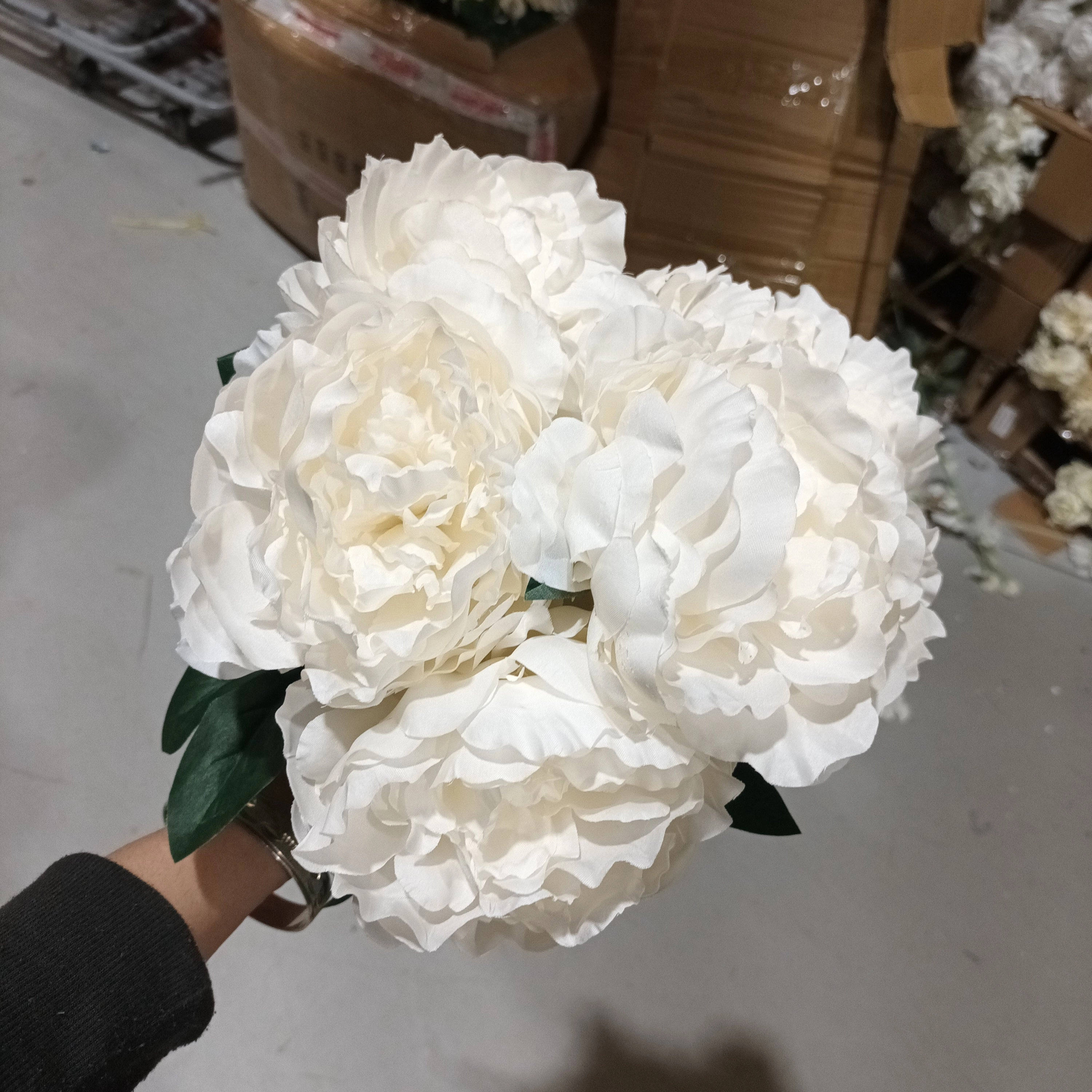 New 7 HEAD (CHAMPAGNE) FABRIC ARTIFICIAL PEONIES PEONY BUNCH