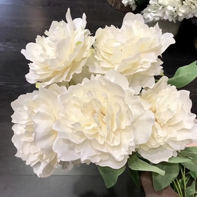 New 7 HEAD (CHAMPAGNE) FABRIC ARTIFICIAL PEONIES PEONY BUNCH realistic flower bouquet  