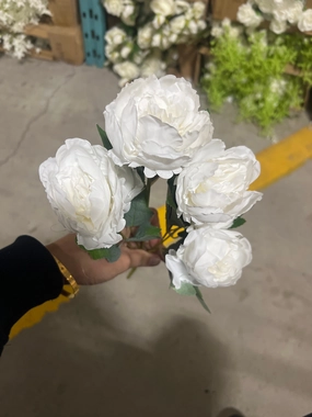New 7 HEAD Mini white PEONIES PEONY BUNCH artificial flower bouquet  