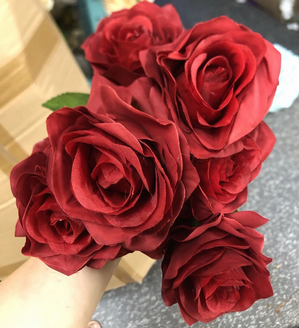 New 7 head Red Rose Artificial flower realistic flower bouquet  