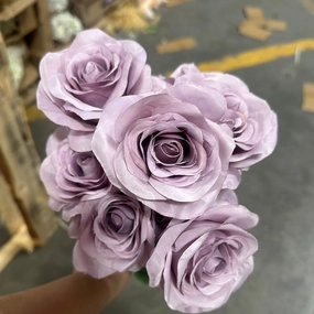 New 9 head lilac julie Rose bunch realistic flower bouquet  