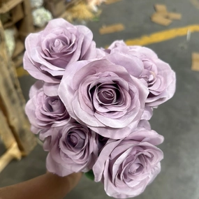 New 9 head lilac julie Rose bunch realistic flower bouquet  