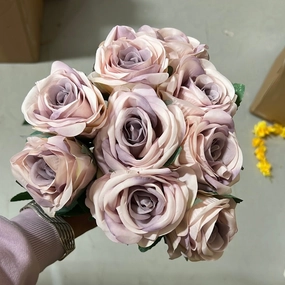 New 9 head lilac purple Rose artificial flower bouquet  