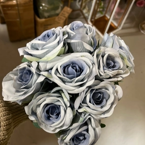 New 9 head mixed blue Rose artificial flower bouquet  