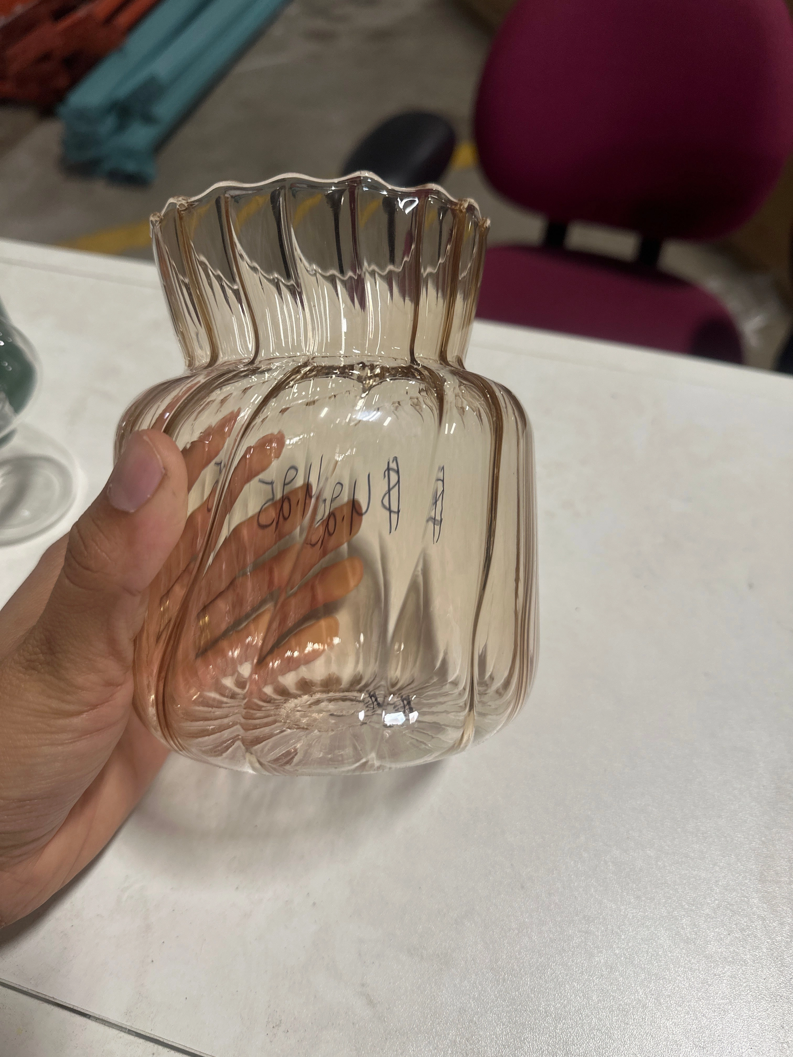 New Amber 5.6 Small bud Glass Vase with ripple line striped