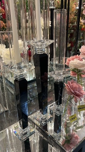 New arrival Black CRYSTAL Candleholder 21 24 28h,aesthetic flower vase