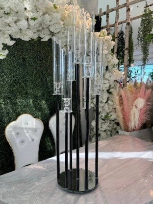 New arrival Black CRYSTAL CANDLeholder set 7 head 44,aesthetic flower vase