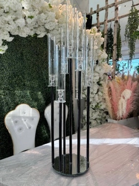 New arrival Black CRYSTAL CANDLeholder set 7 head 44,aesthetic flower vase