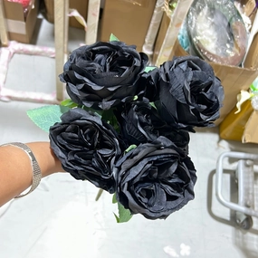 New Artificial Silk 6 head Black Austin Bunch realistic flower bouquet  