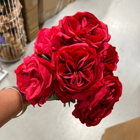 New Artificial Silk 6 head Red Austin Bunch artificial flower bouquet  