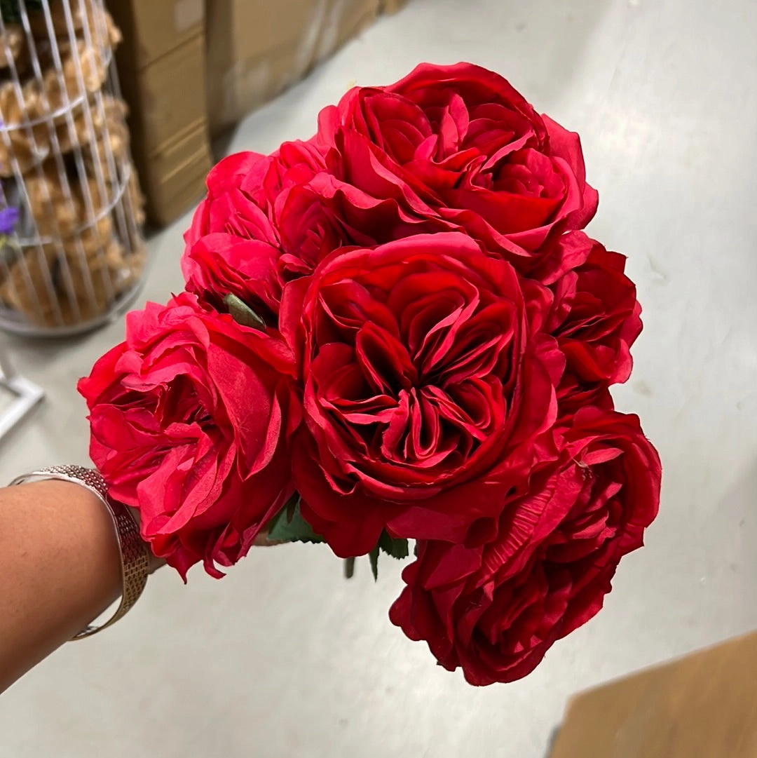 New Artificial Silk 6 head Red Austin Bunch artificial flower bouquet  