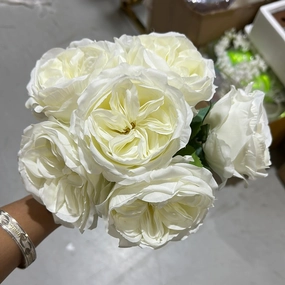 New Artificial Silk 6 head White Austin Bunch artificial flower bouquet  