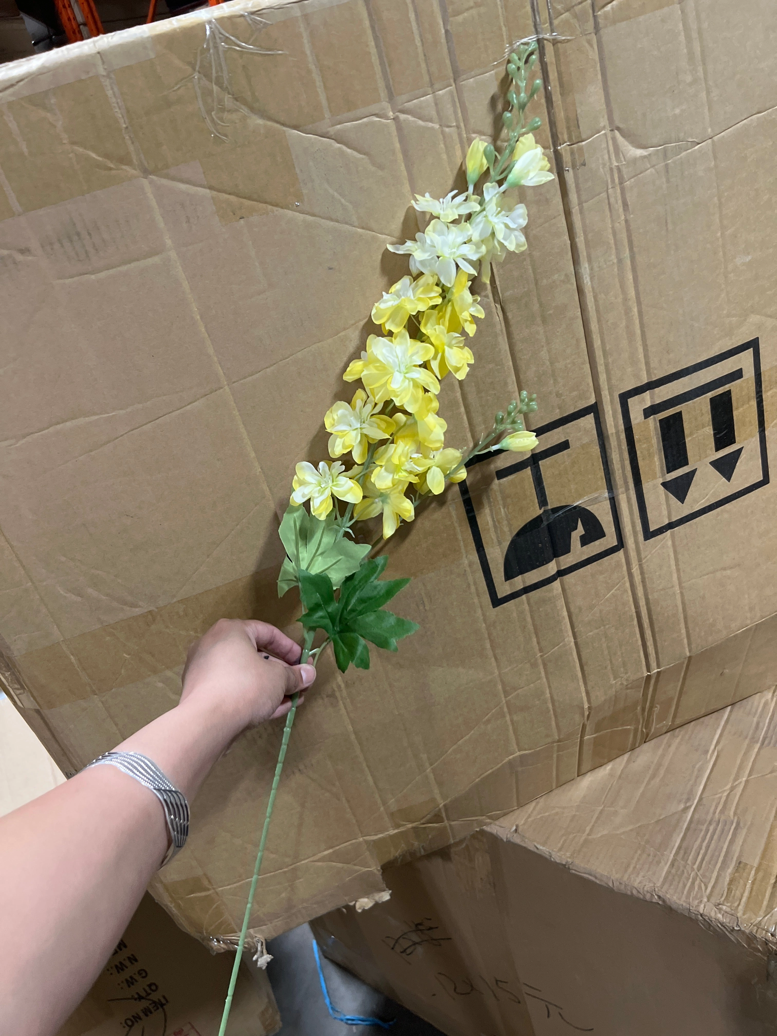 New Artificial Silk flower Delphinium (Yellow) realistic flower bouquet  