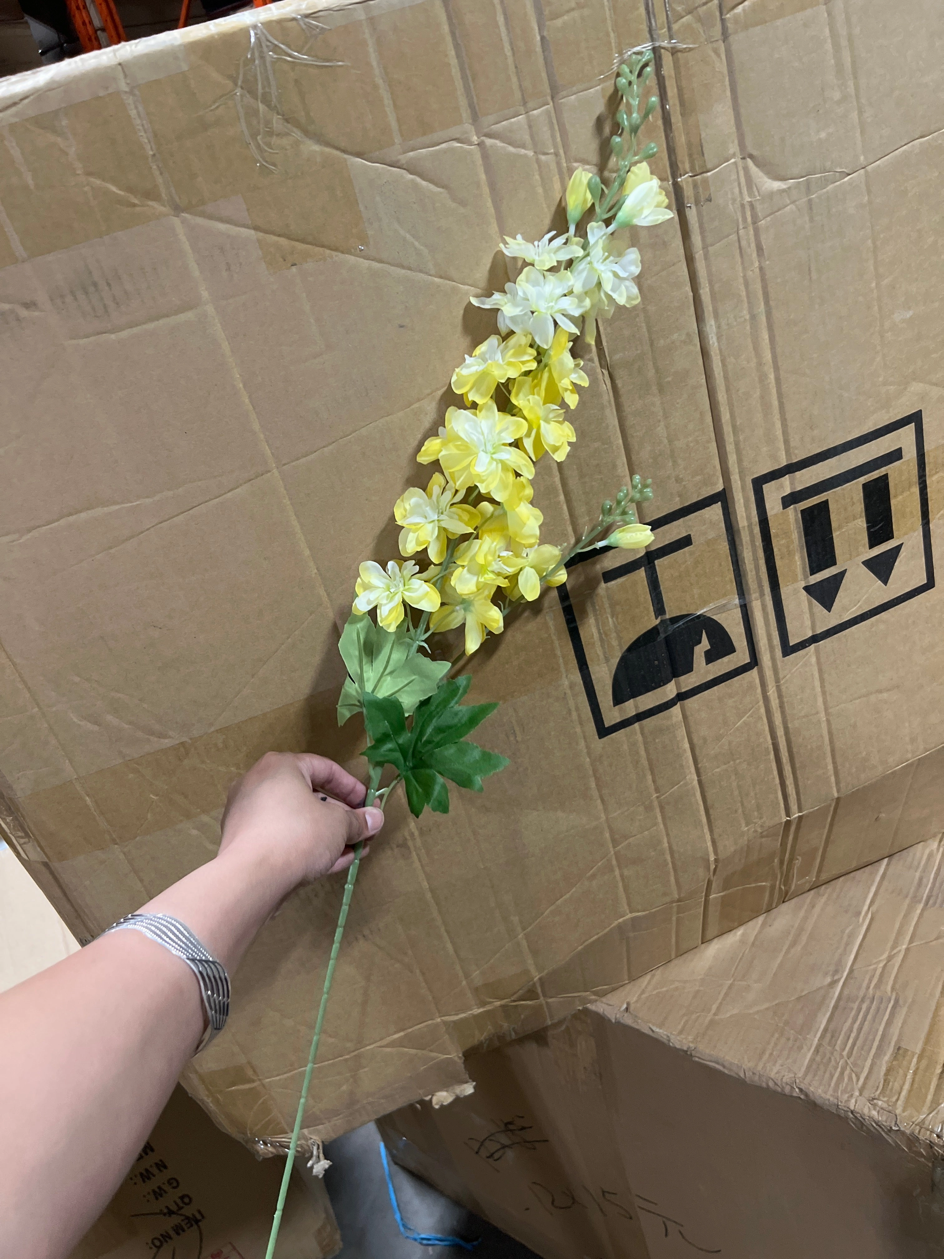New Artificial Silk flower Delphinium (Yellow) realistic flower bouquet  