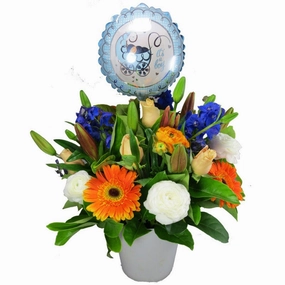 New Baby - Vase Arrangement with Balloon,artificial flower arrangement