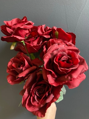 New burgundy 9 head Roses Artificial Flower large sweet rose realistic flower bouquet  