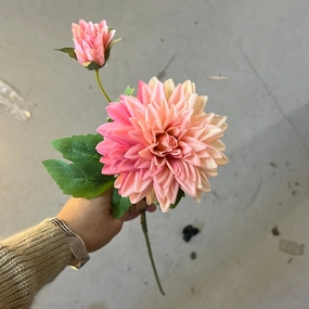 New Light Pink Dahlia spray(1 head and 1 bud ) artificial flower bouquet  