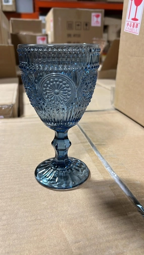New Ocean Blue Color Vintage sunflower drinking Glass 300ml crystal look(Goblet),aesthetic flower vase