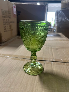 Olive Green vintage sunflower drinking Glass 300ml crystal look(Goblet),aesthetic flower vase