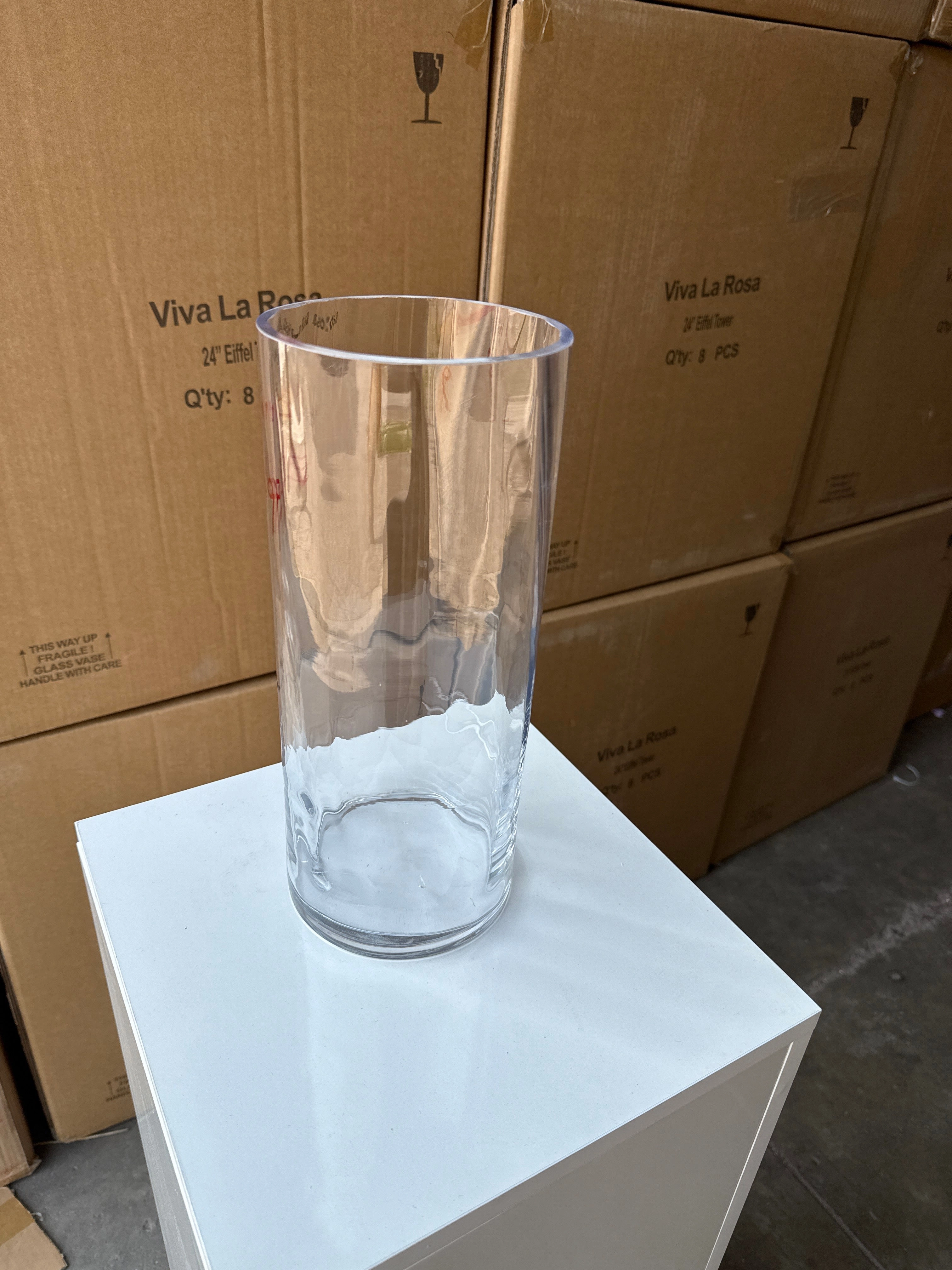 Optical Striped Glass 5x10h Cylinder Vase Clear MV603-25T*