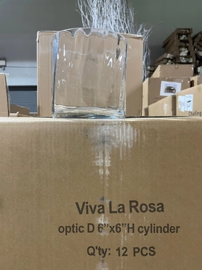Optical Striped Glass 6x6h Cylinder Vase Clear MV577-15T,aesthetic flower vase