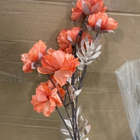 Orange 3 head PEONIES PEONY single Spray stem artificial flower bouquet  