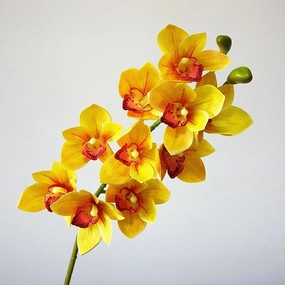 Orchid Cymbidium 10 Heads Artificial Silk Flower Bright Yellow ORCHID005,dried artificial flower
