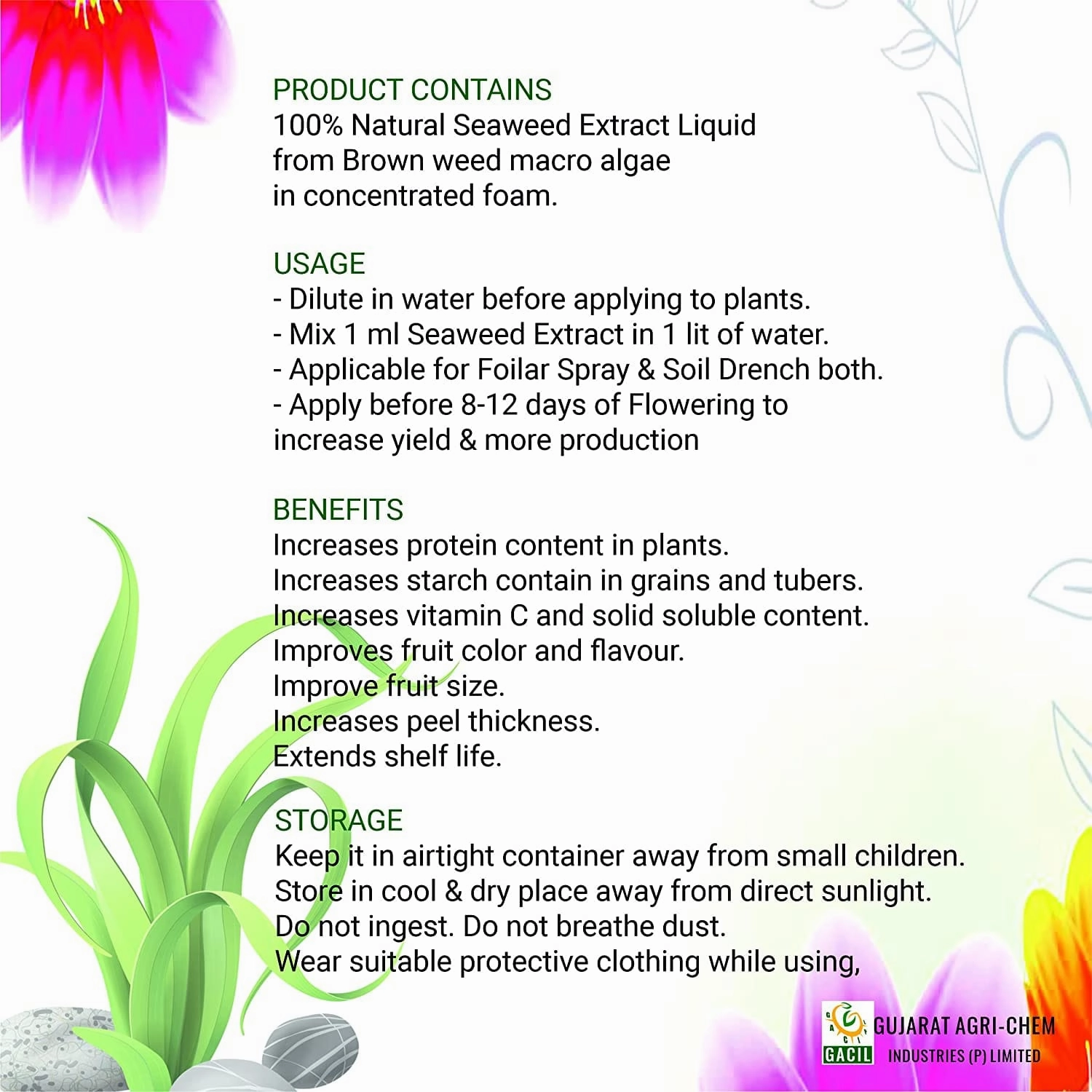Organic & Natural Premium Seaweed Fertilizer Liquid For Plants (1 Liter)
