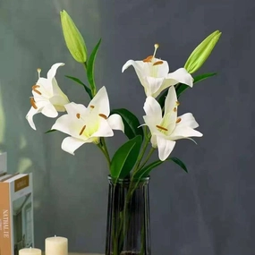 Oriental Lily 3 Heads 3D Printed Artificial Silk Flowers Stem LILY003,dried artificial flower
