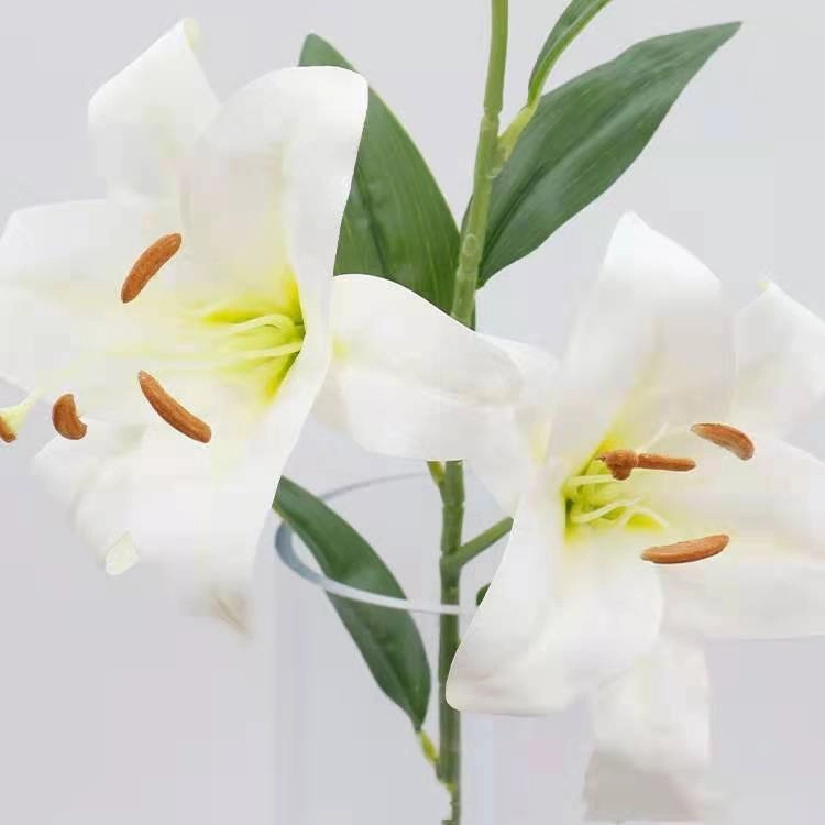 Oriental Lily 3 Heads 3D Printed Artificial Silk Flowers Stem LILY003