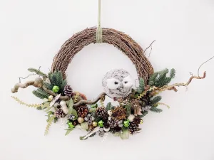 Owl Wreath,realistic flower bouquet 