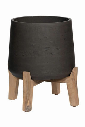 Patt Pot w/ Low Stand Black Washed XL,indoor flower container