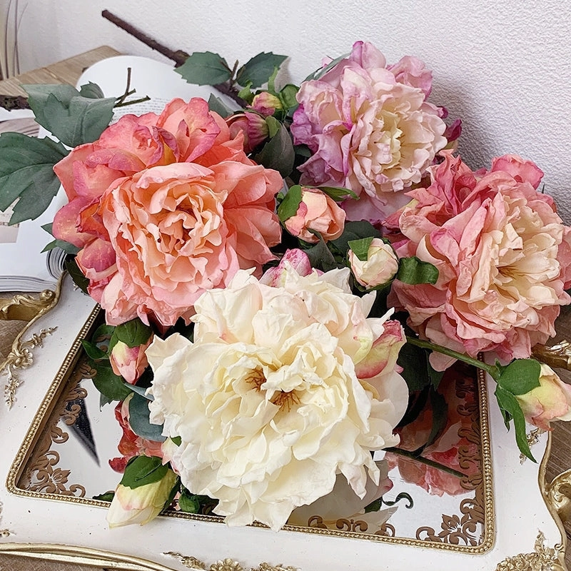 Peony 2 Heads Artificial Silk Flower 58cm Stem PEONY028-031