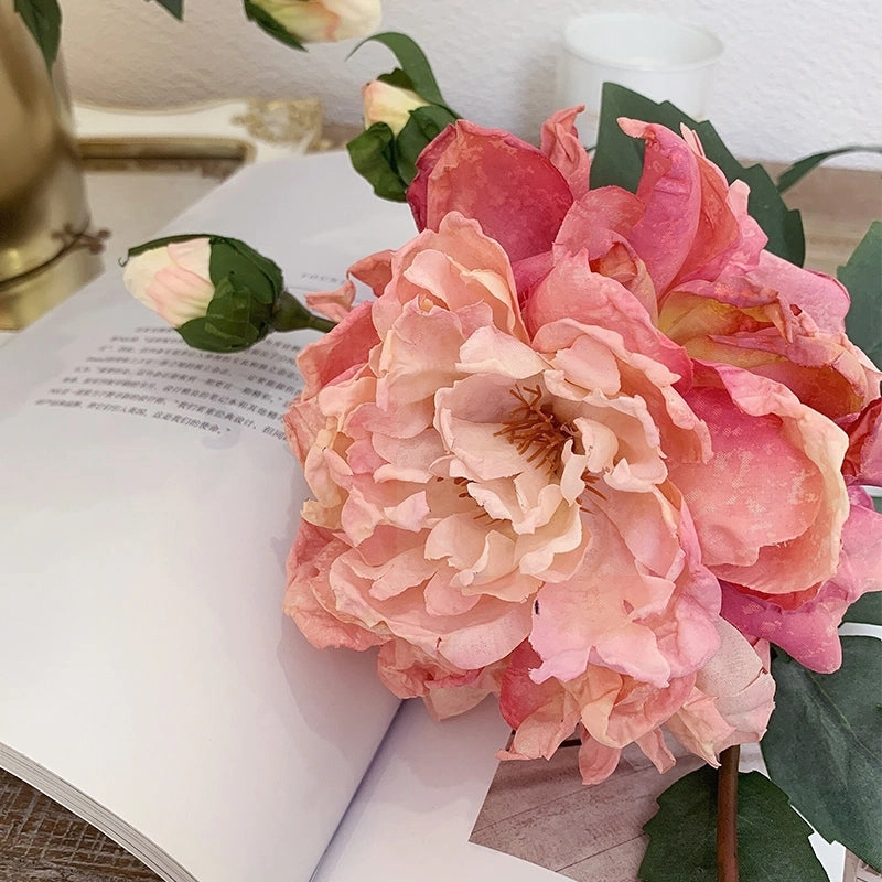 Peony 2 Heads Artificial Silk Flower 58cm Stem PEONY028-031