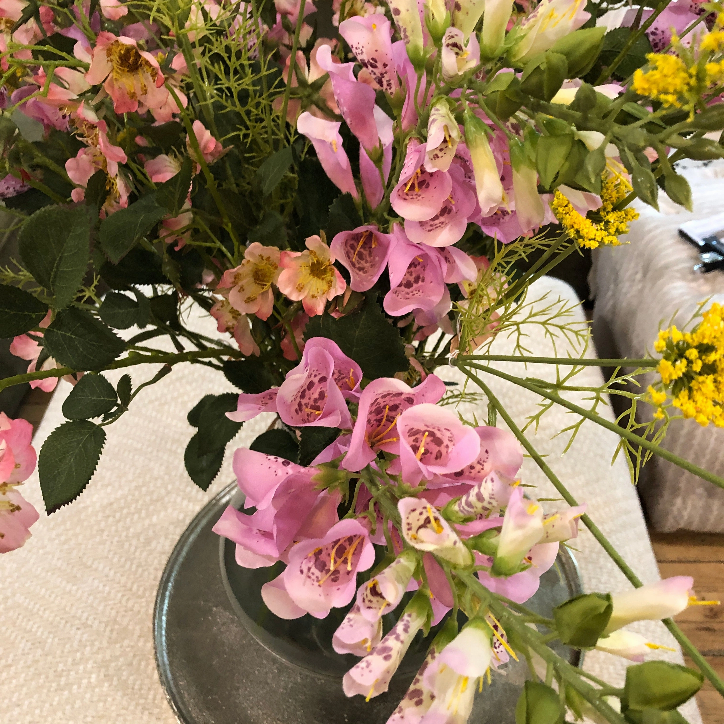 Pink Foxglove Spray with Leaves 87cm