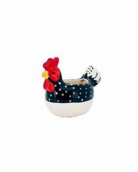 Planter Rooster White with black dots,terracotta plant pot