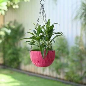 Plastic Rattan Hanging 7.6" Pot With Chain- Set of 4,hanging suspension frame