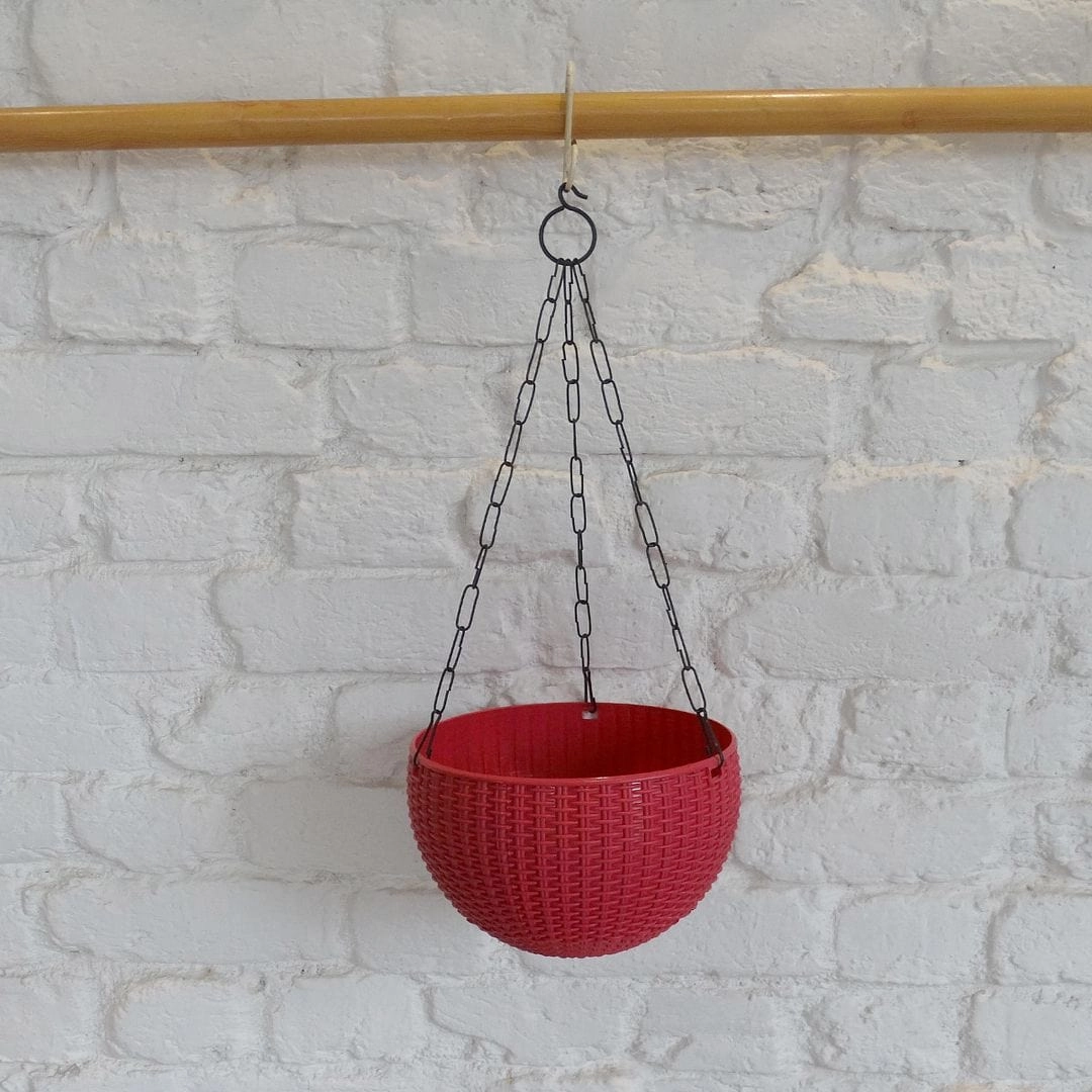 Plastic Rattan Hanging Pot, Dia 8.2 Inch