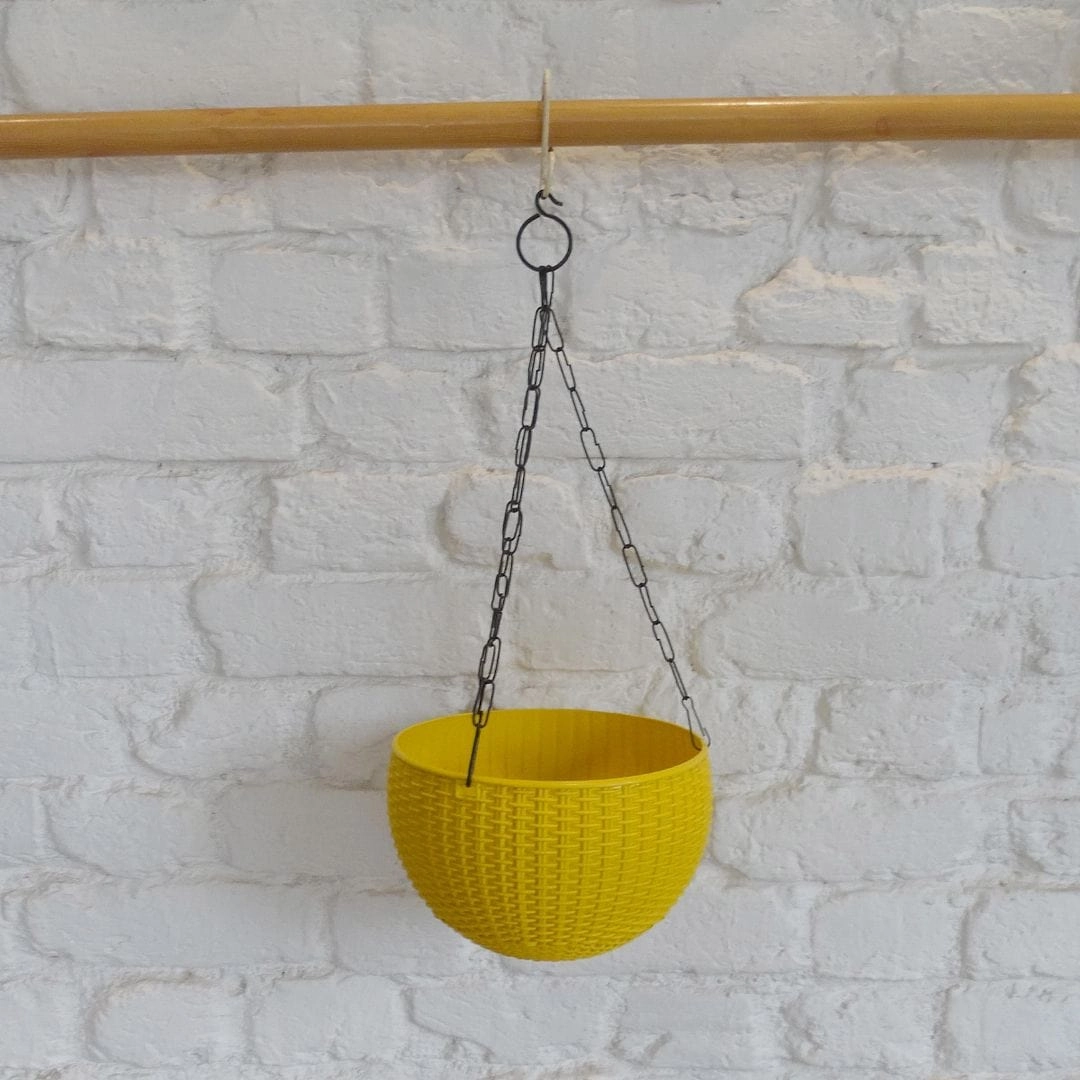 Plastic Rattan Hanging Pot, Dia 8.2 Inch