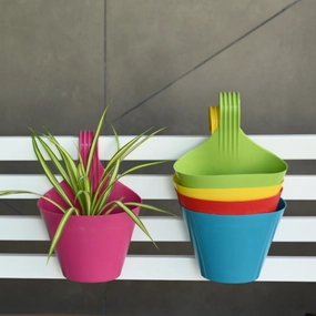 Plastic Single Hook Railing Pot- Set Of 3,hanging suspension frame