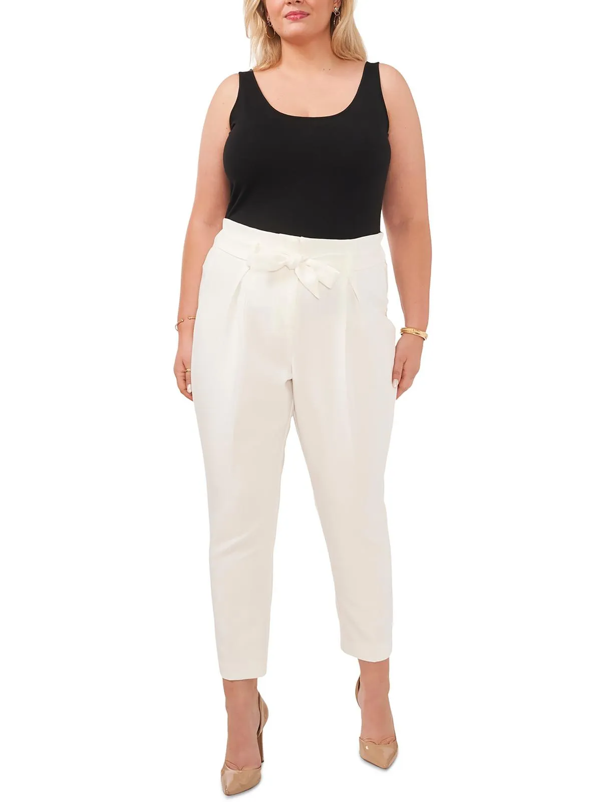 Plus Damen Bundhose aus Polyester mit Knöchellänge