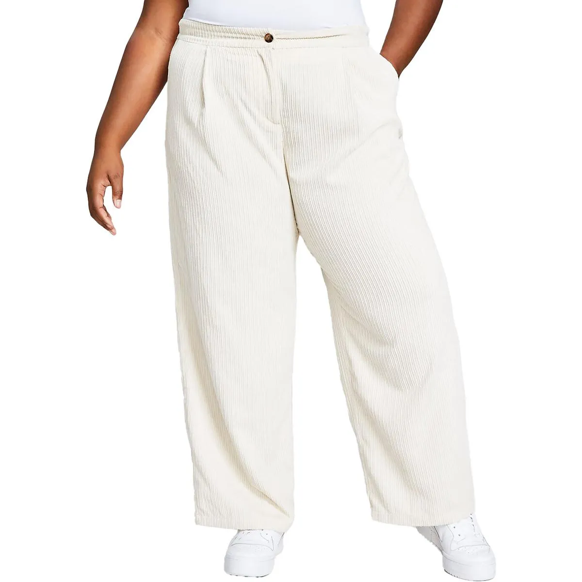 Plus Damen Cord Plisseehose