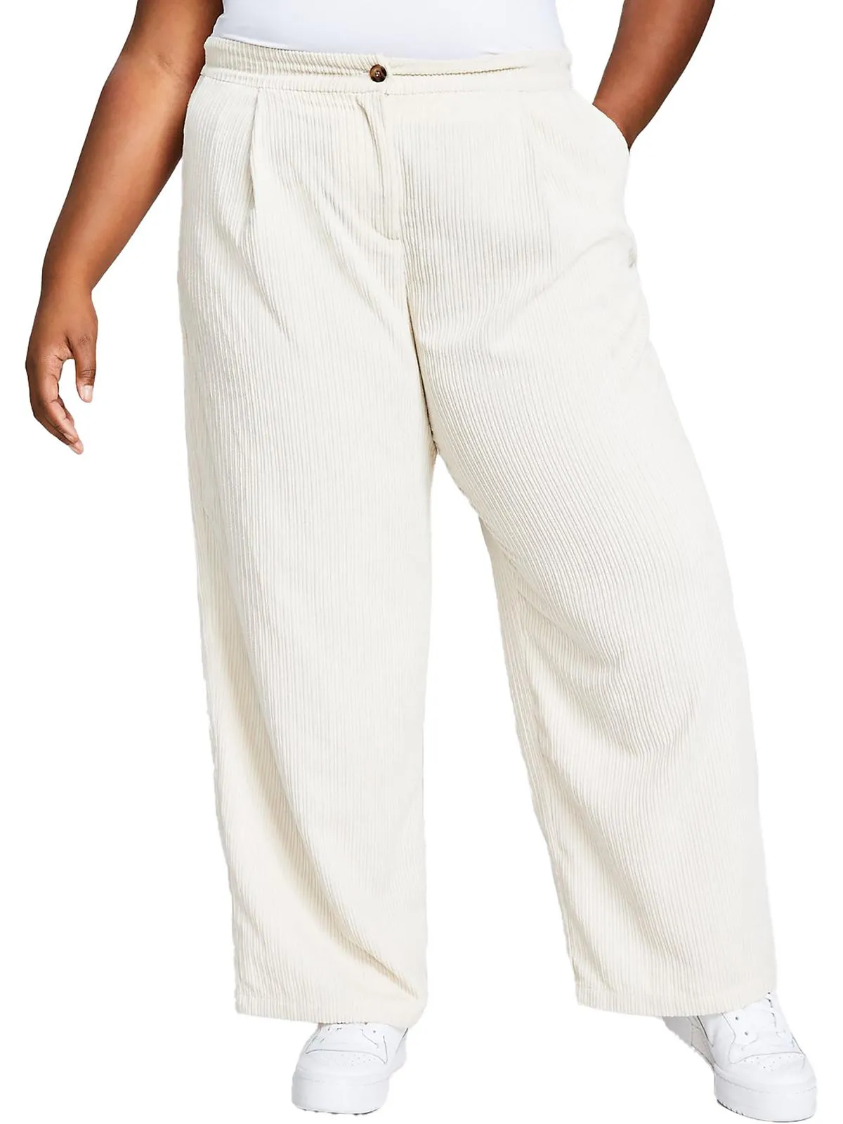 Plus Damen Cord Plisseehose