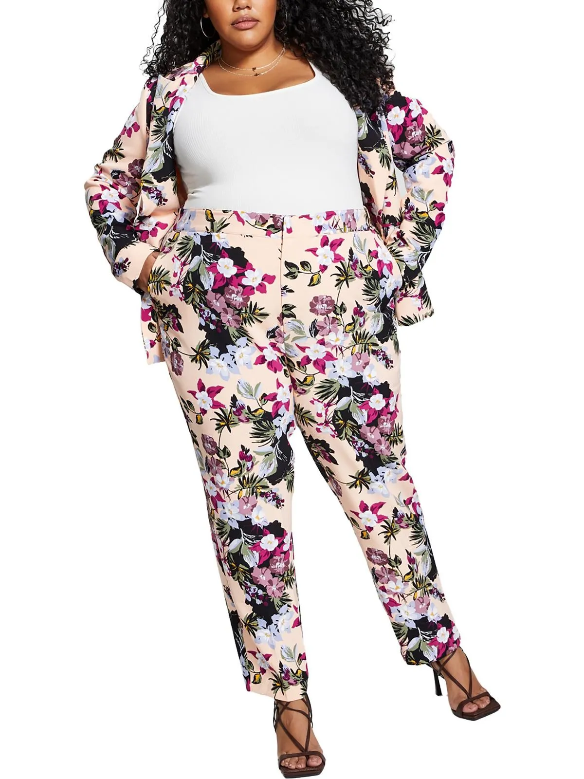 Plus Damen High-Rise Blumen-Skinnyhose