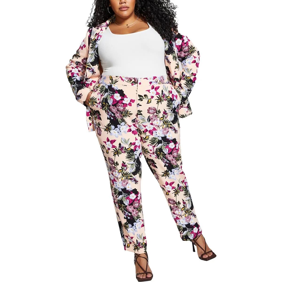 Plus Damen High-Rise Blumen-Skinnyhose