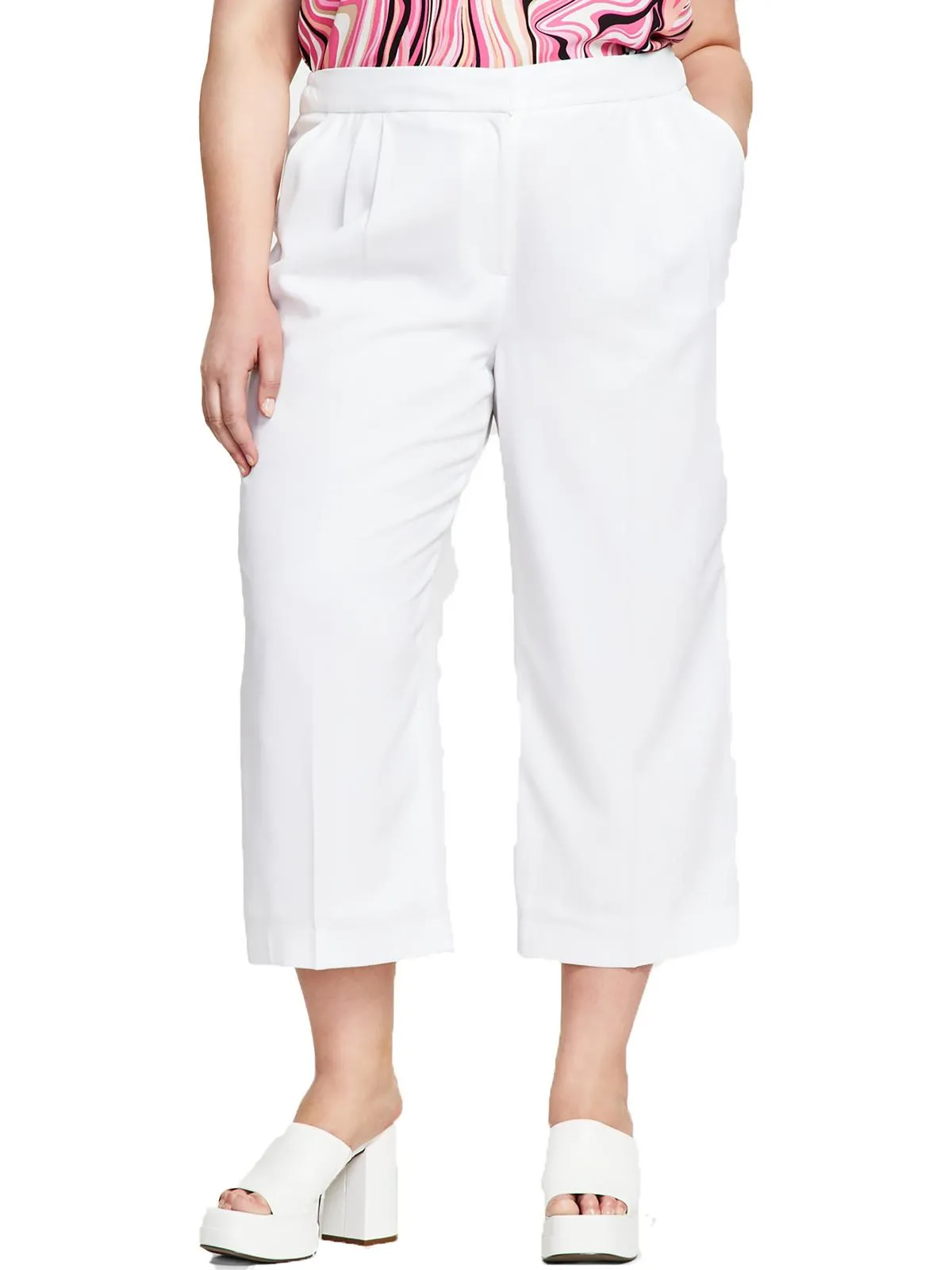 Plus Damen Texturierte Mid-Rise Weitbeinige Hose