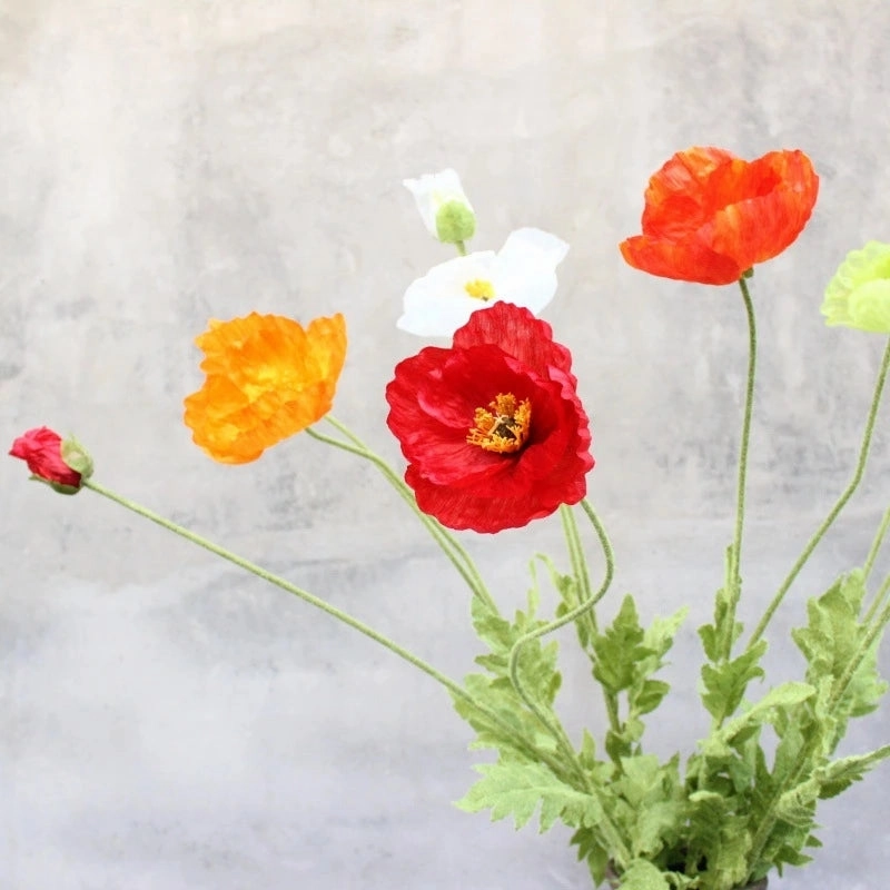 Poppy 105CM Artificial Silk Flowers Stem Orange-yellow 002