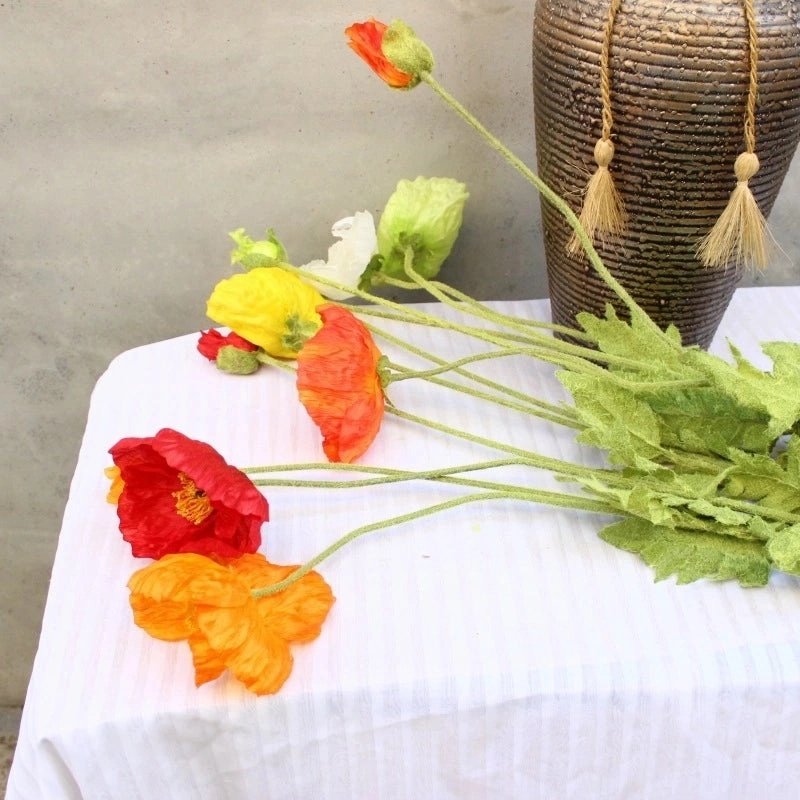 Poppy 105CM Artificial Silk Flowers Stem Orange-yellow 002