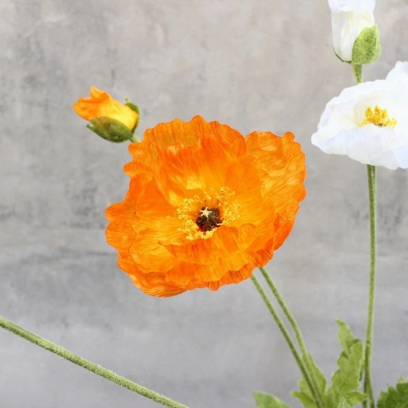 Poppy 105CM Artificial Silk Flowers Stem Orange-yellow 002